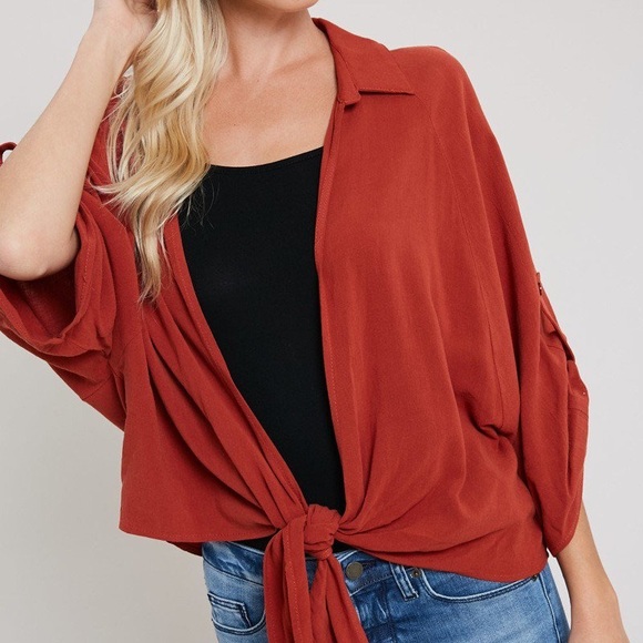 SALE LOOSE OVERSIZED OPEN TIE FRONT CARDIGAN - Picture 6 of 7